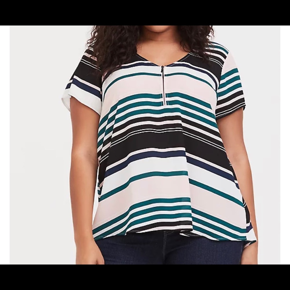 Torrid Multi Stripe Georgette Zip Front Blouse. Plus size 2